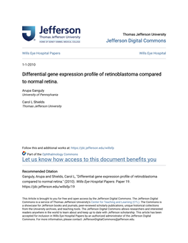 Differential Gene Expression Profile of Retinoblastoma Compared to Normal Retina