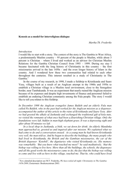 Kenosis As a Model for Interreligious Dialogue Martha Th. Frederiks