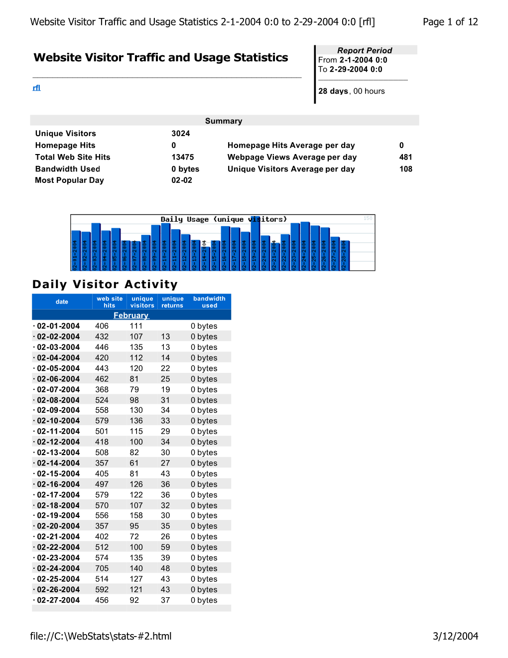 Website Visitor Traffic and Usage Statistics Daily Visitor Activity