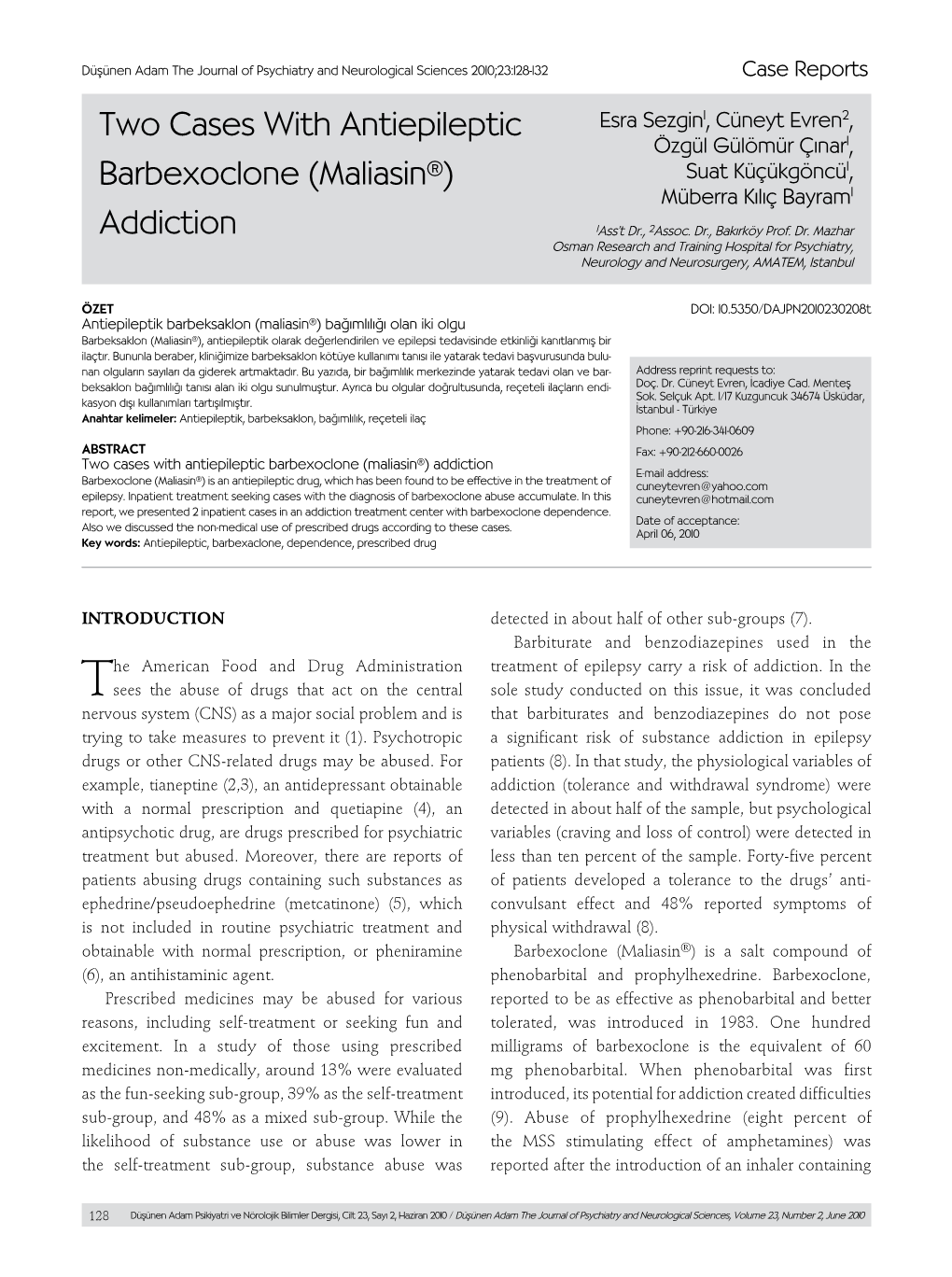 Addiction 1Ass’T Dr., 2Assoc