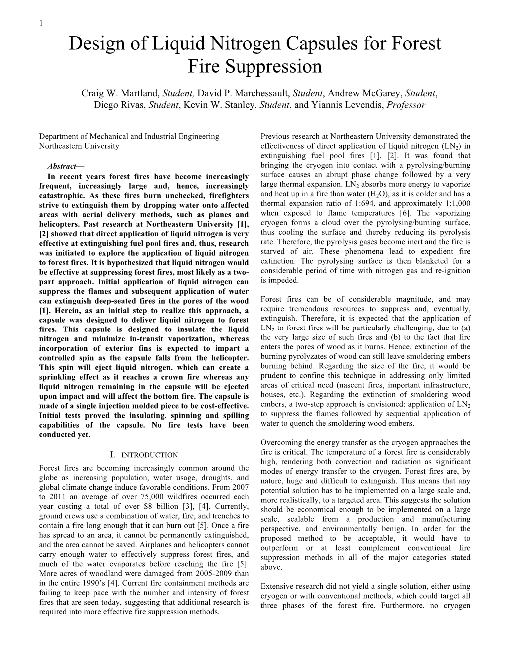 Design of Liquid Nitrogen Capsules for Forest Fire Suppression