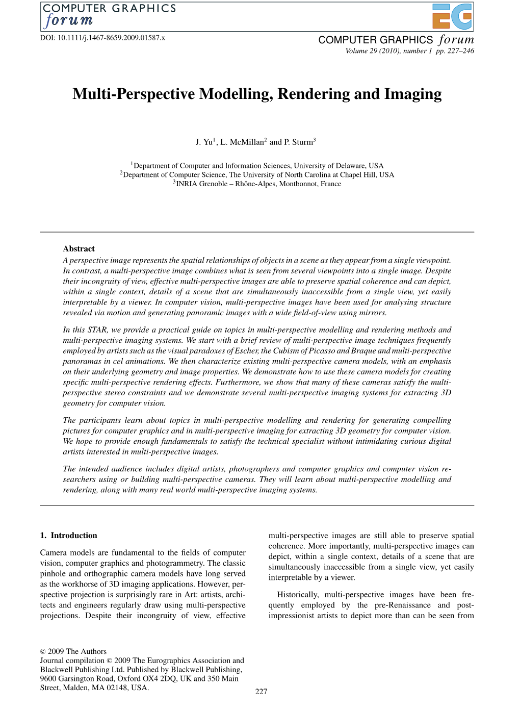 Multi-Perspective Modelling, Rendering and Imaging