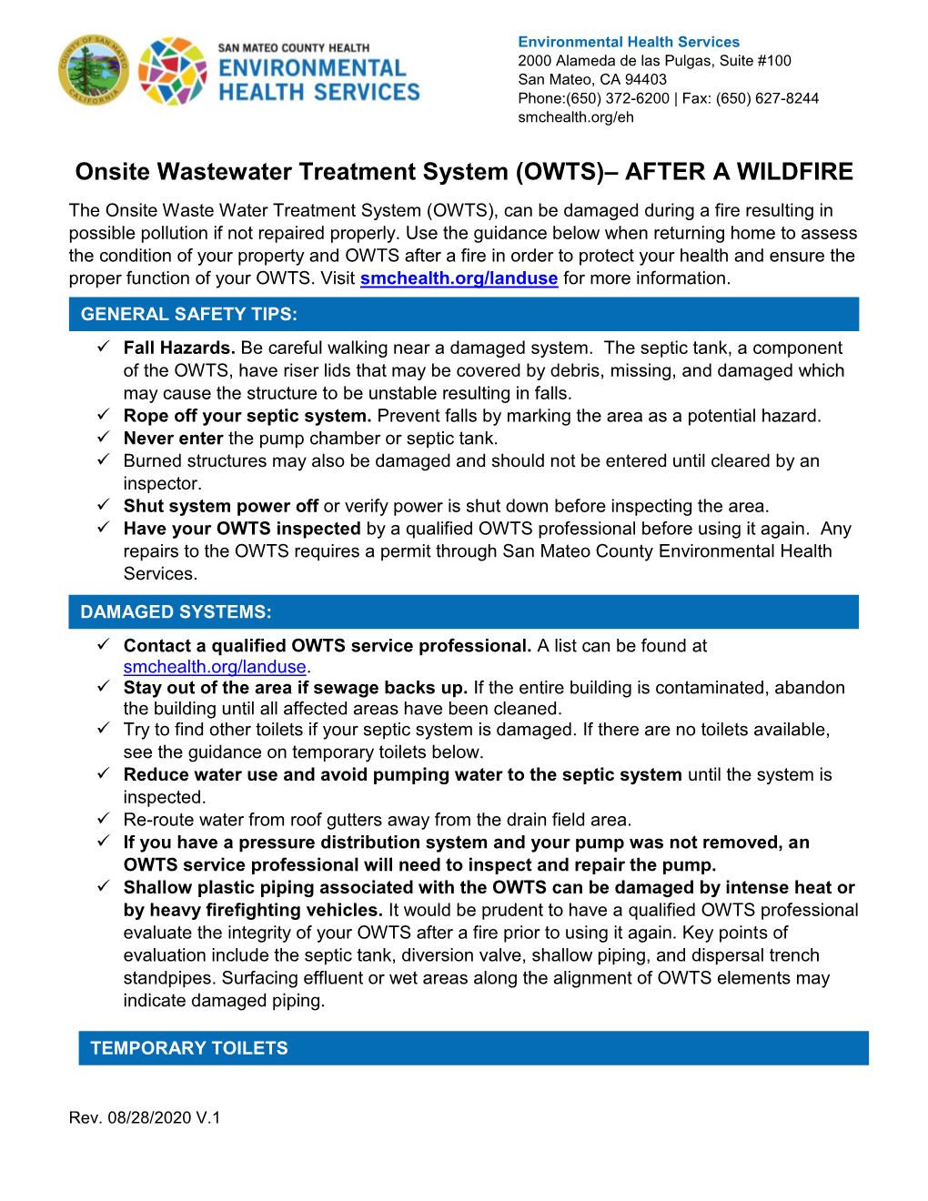 Onsite Wastewater Treatment System (OWTS)– AFTER a WILDFIRE