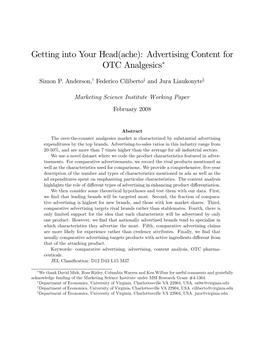 Getting Into Your Head(Ache): Advertising Content for OTC Analgesics!