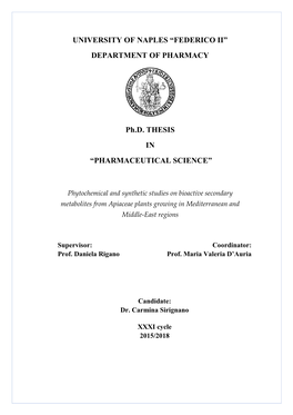 UNIVERSITY of NAPLES “FEDERICO II” DEPARTMENT of PHARMACY Ph.D. THESIS in “PHARMACEUTICAL SCIENCE”