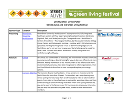 2019 Sponsor Directory for Streets Alive and the Green Living Festival