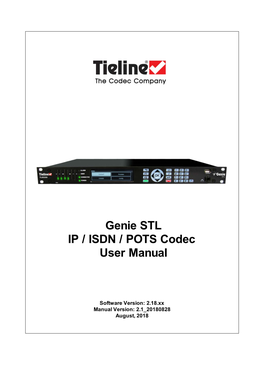 Genie STL IP / ISDN / POTS Codec User Manual