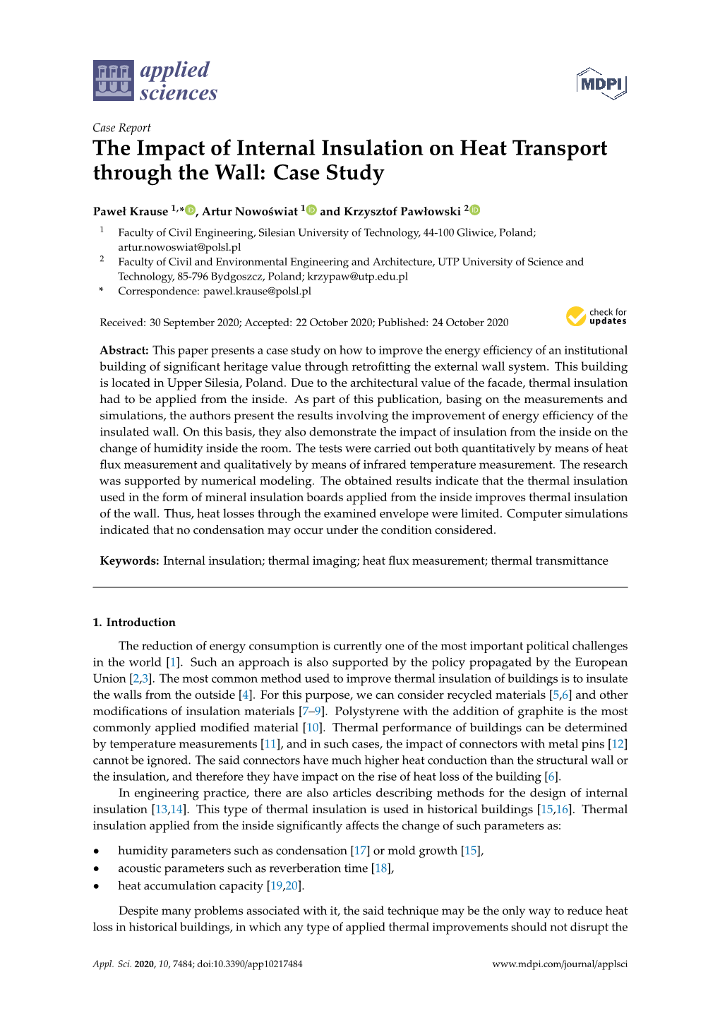 The Impact of Internal Insulation on Heat Transport Through the Wall: Case Study