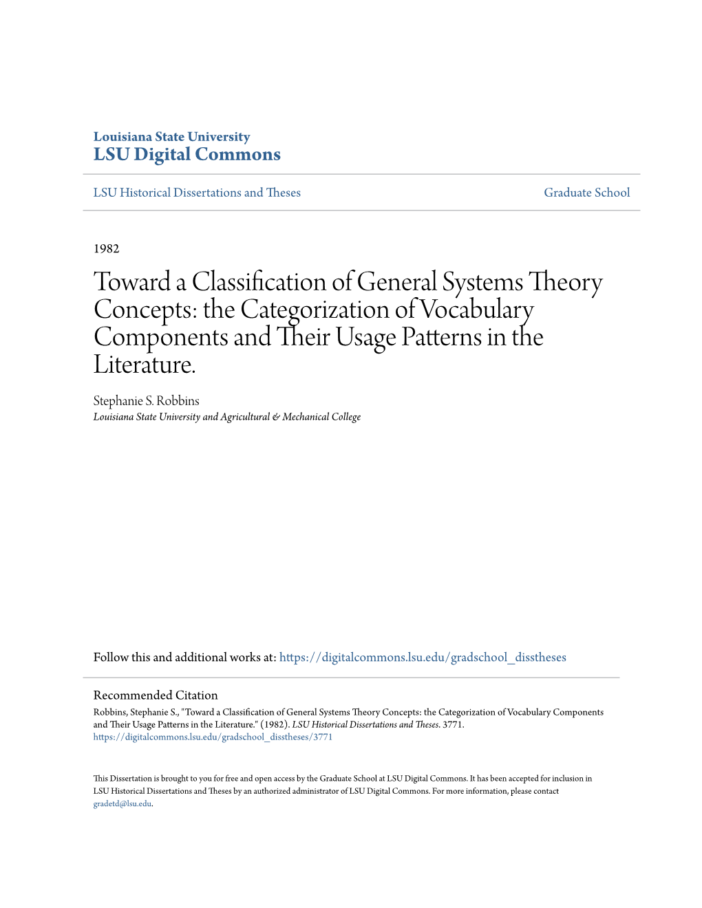 Toward a Classification of General Systems Theory Concepts: the Categorization of Vocabulary Components and Their Su Age Patterns in the Literature