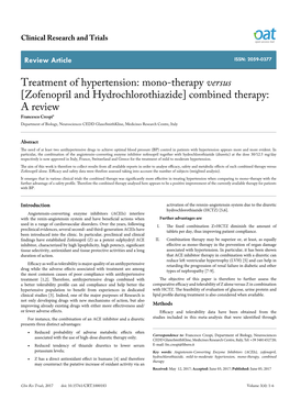 Mono-Therapy Versus [Zofenopril and Hydrochlorothiazide]
