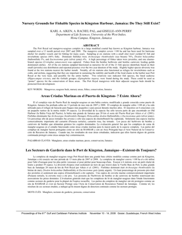 Nursery Grounds for Fishable Species in Kingston Harbour, Jamaica: Do They Still Exist?