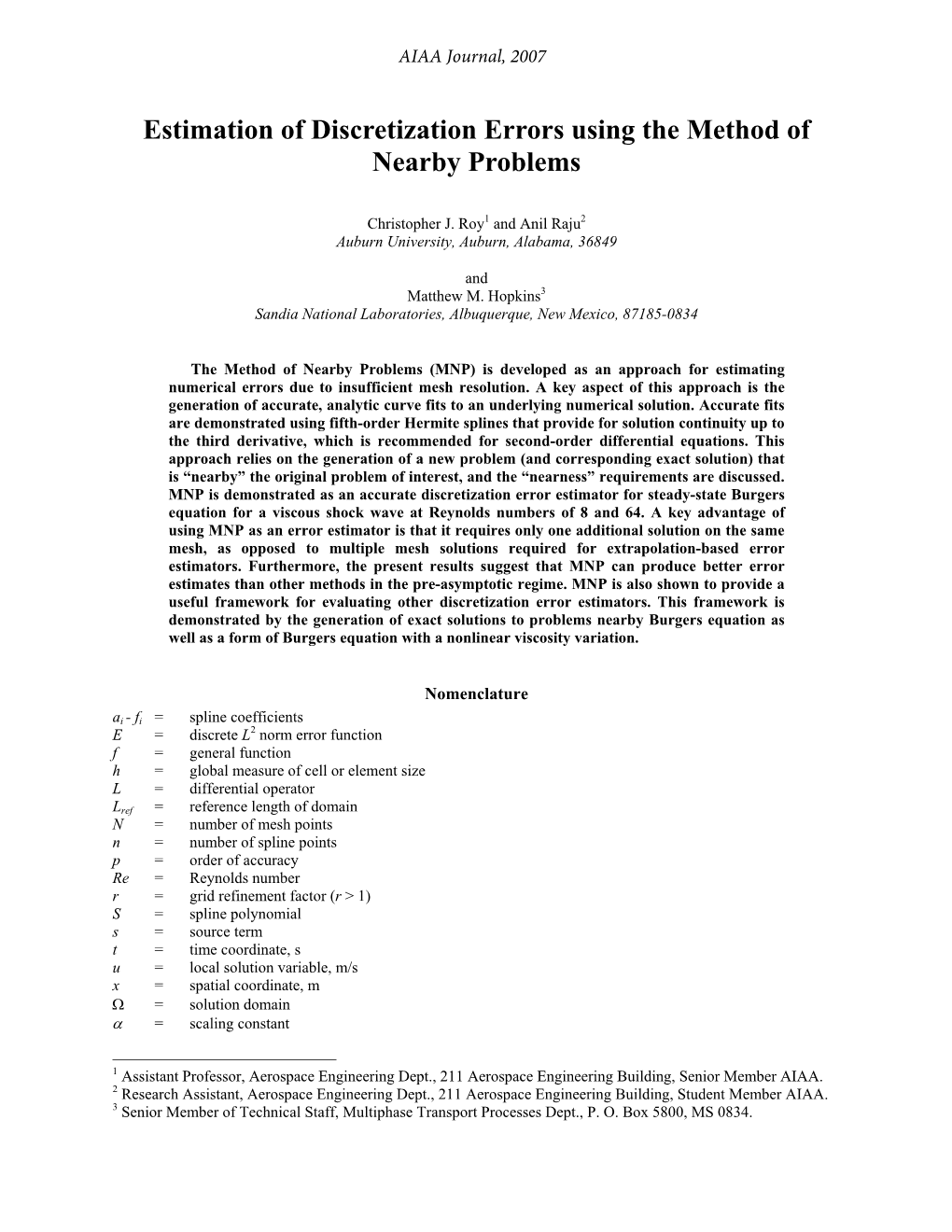 Estimation of Discretization Errors Using the Method of Nearby Problems