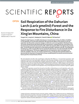 Soil Respiration of the Dahurian Larch (Larix Gmelinii) Forest and the Response to Fire Disturbance in Da Xing'an Mountains, C