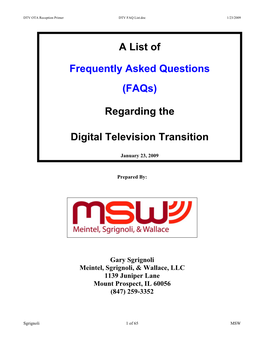A List of Frequently Asked Questions (Faqs) Regarding the Digital Television Transition