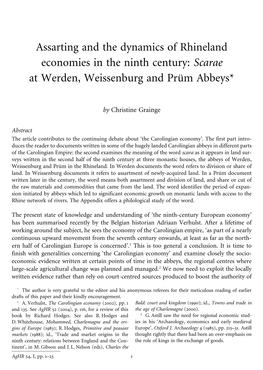 Assarting and the Dynamics of Rhineland Economies in the Ninth Century: Scarae at Werden, Weissenburg and Prüm Abbeys*