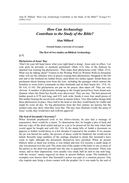 How Can Archaeology Contribute to the Study of the Bible?” Evangel 9:1 (1991): 9-12