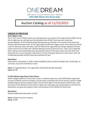 Auction Catalog As of 11/25/2015