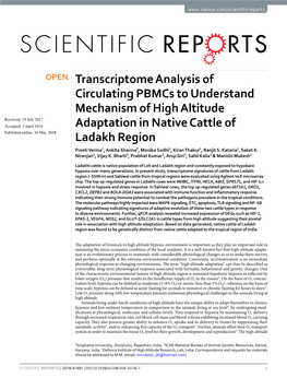 Transcriptome Analysis of Circulating Pbmcs to Understand Mechanism of High Altitude Adaptation in Native Cattle of Ladakh Regio