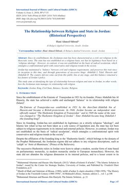 The Relationship Between Religion and State in Jordan: (Historical Perspective)