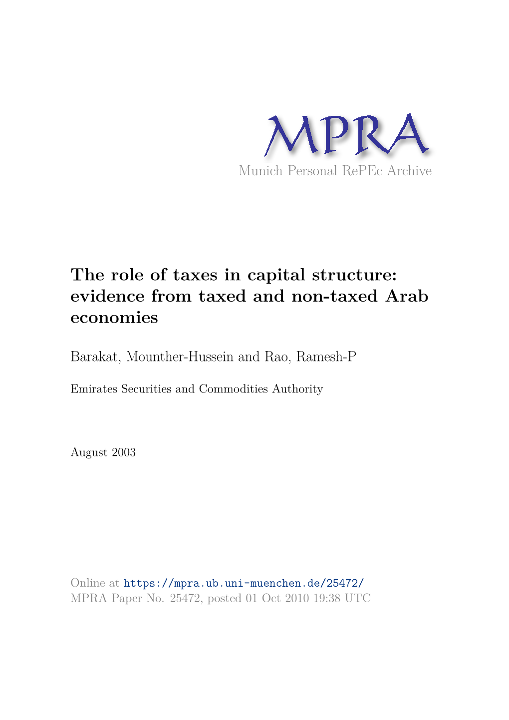 The Role of Taxes in Capital Structure: Evidence from Taxed and Non-Taxed Arab Economies