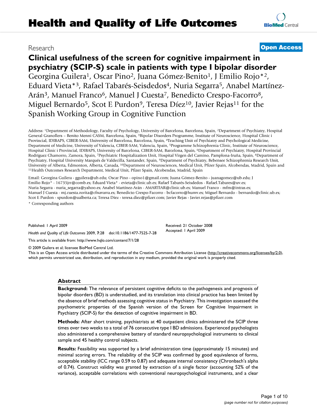 Health and Quality of Life Outcomes Biomed Central