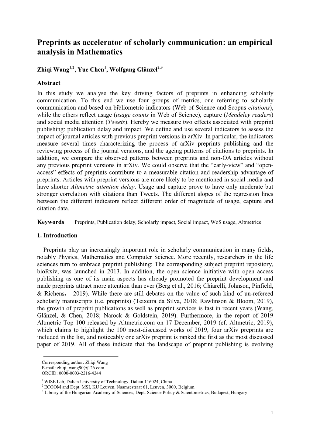 Preprints As Accelerator of Scholarly Communication: an Empirical Analysis in Mathematics