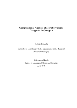 Computational Analysis of Morphosyntactic Categories in Georgian