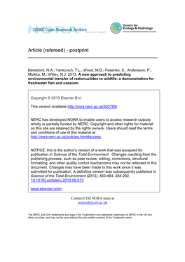 A New Approach to Predicting Environmental Transfer of Radionuclides to Wildlife: a Demonstration for Freshwater Fish and Caesium