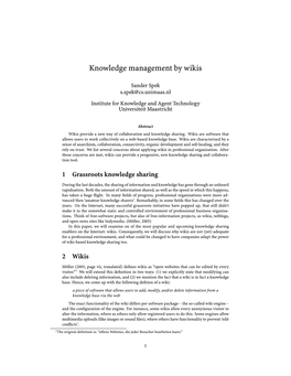 Knowledge Management by Wikis