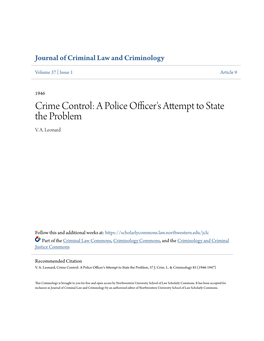 Crime Control: a Police Officer's Attempt to State the Problem V