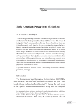Early American Perceptions of Muslims