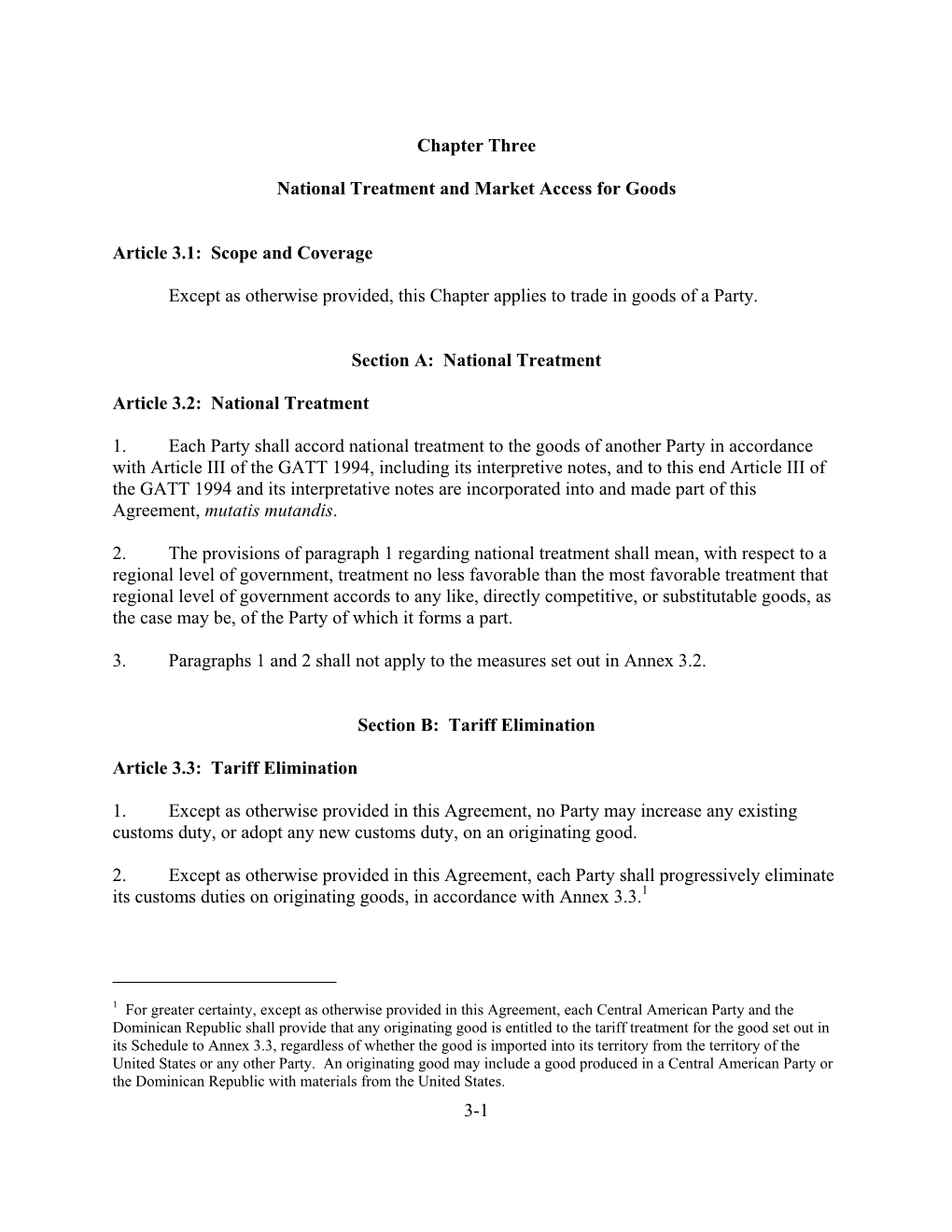 National Treatment and Market Access for Goods