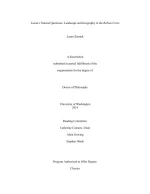 Lucan's Natural Questions: Landscape and Geography in the Bellum Civile Laura Zientek a Dissertation Submitted in Partial Fulf