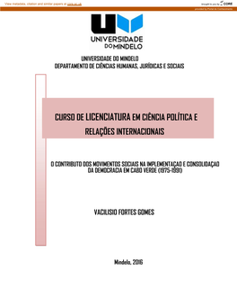 O Contributo Dos Movimentos Sociais Na Implementação E Consolidação Da Democracia Em Cabo Verde (1975-1991)