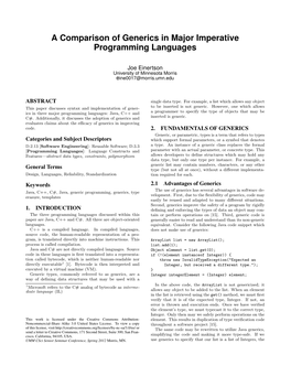 A Comparison of Generics in Major Imperative Programming Languages