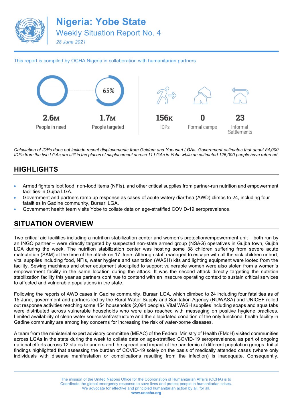 Yobe State Weekly Situation Report No