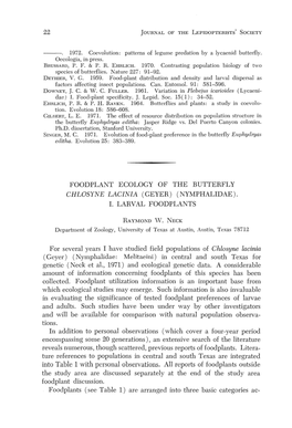 22 Foodplant Ecology of the Butterfly Chlosyne Lacinia