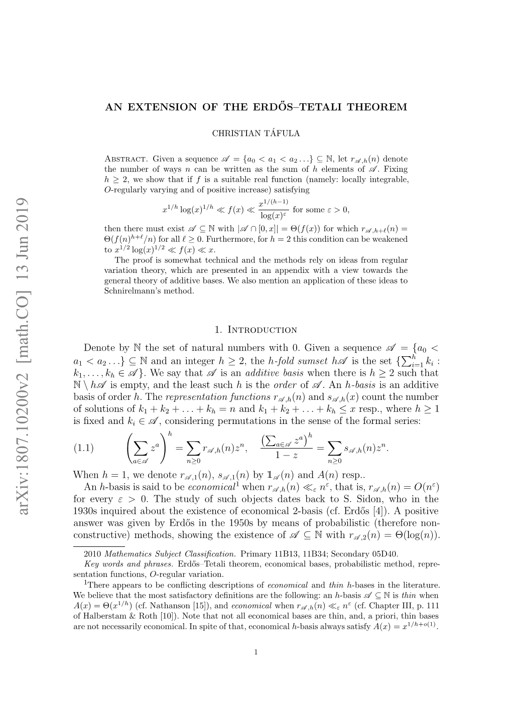 An Extension of the Erd\H {O} S-Tetali Theorem