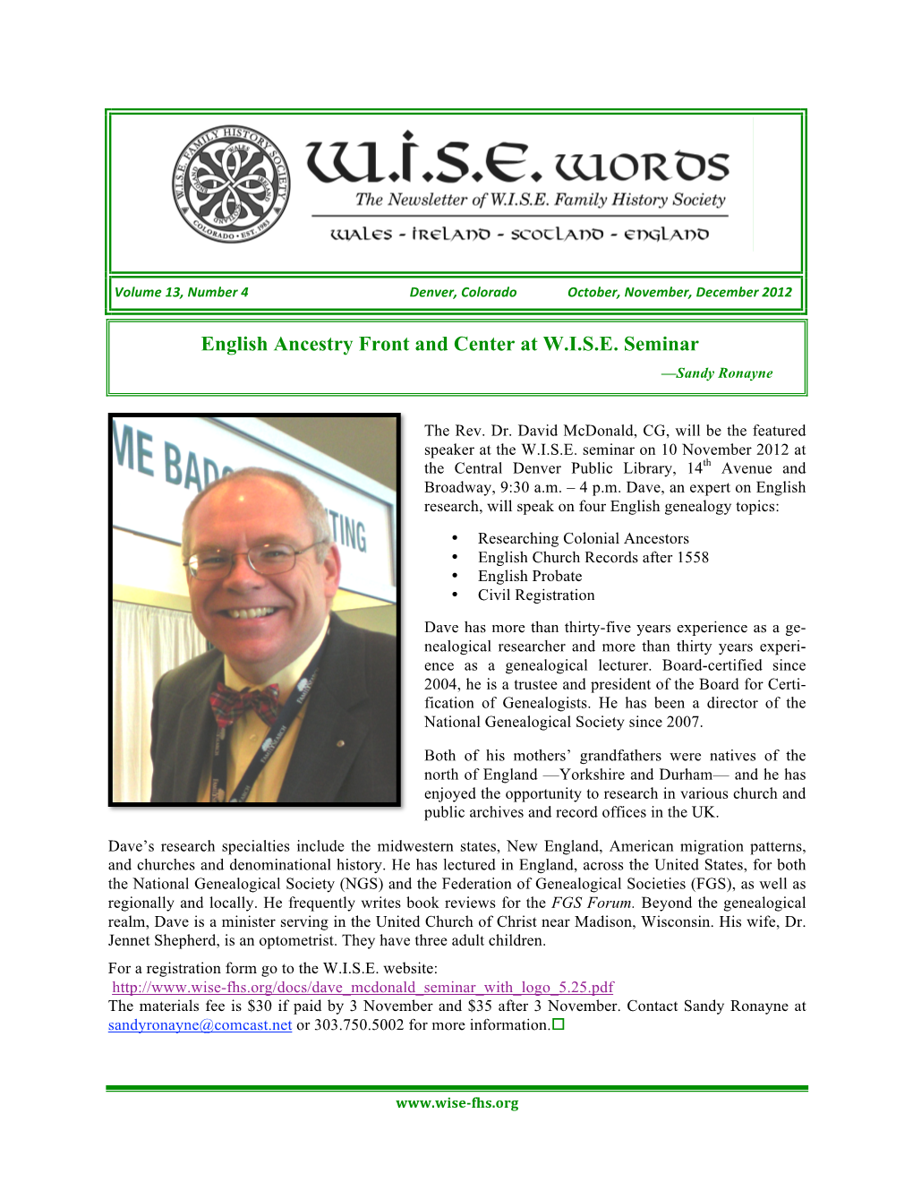 English Ancestry Front and Center at W.I.S.E. Seminar —Sandy Ronayne