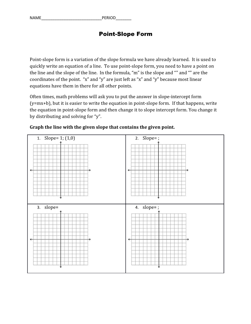 Graph the Line with the Given Slope That Contains the Given Point