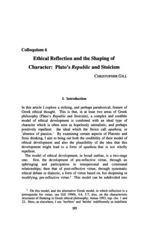 Plato's Republic and Stoicism CHRISTOPHER GILL I. Introduction In