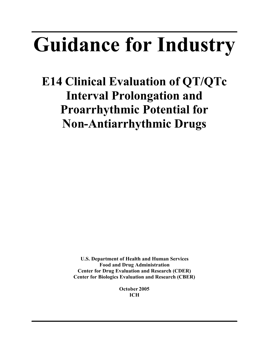 Guidance for Industry E14 Clinical Evaluation of QT/Qtc Interval