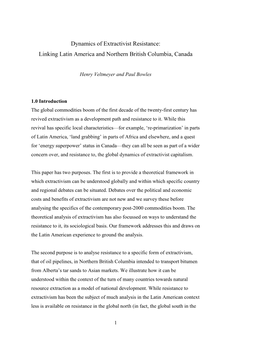 Dynamics of Extractivist Resistance: Linking Latin America and Northern British Columbia, Canada