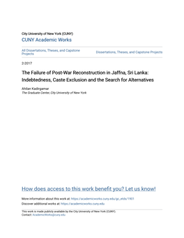The Failure of Post-War Reconstruction in Jaffna, Sri Lanka: Indebtedness, Caste Exclusion and the Search for Alternatives