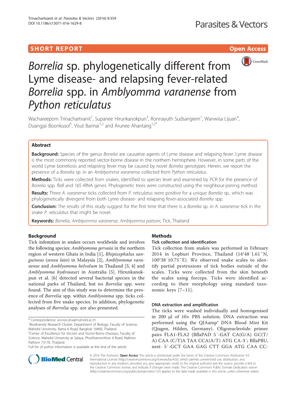 Borrelia Sp. Phylogenetically Different from Lyme Disease- and Relapsing Fever-Related Borrelia Spp. in Amblyomma Varanense from Python Reticulatus