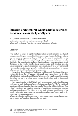 Moorish Architectural Syntax and the Reference to Nature: a Case Study of Algiers