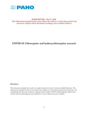 COVID-19: Chloroquine and Hydroxychloroquine Research