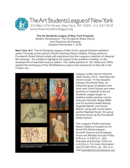 Modern Renaissance: the Fourteenth Street School and Classical Life Drawing October 6-November 1, 2016