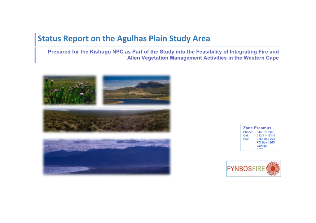 Status Report on the Agulhas Plain Study Area