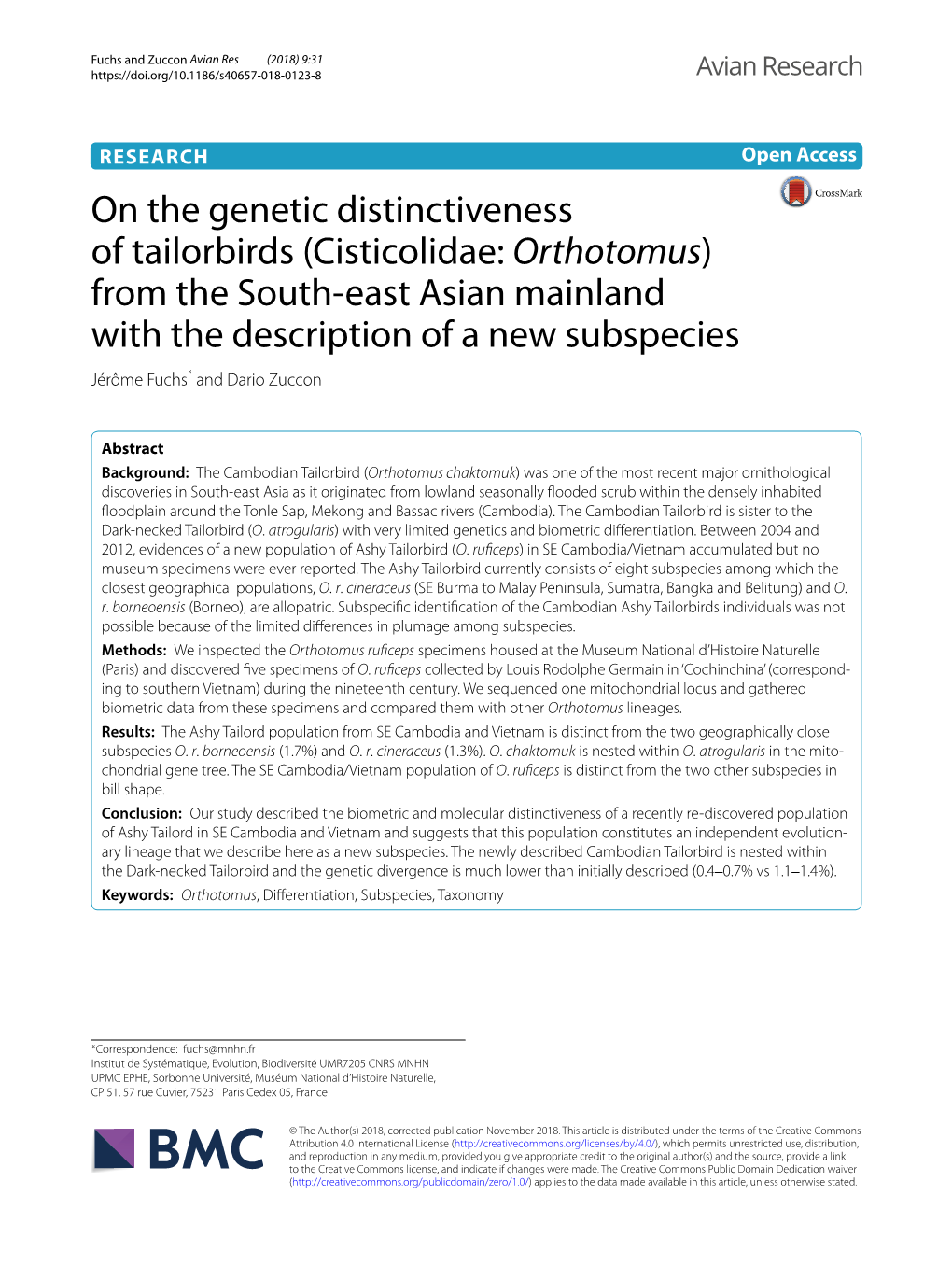 On the Genetic Distinctiveness of Tailorbirds (Cisticolidae: Orthotomus